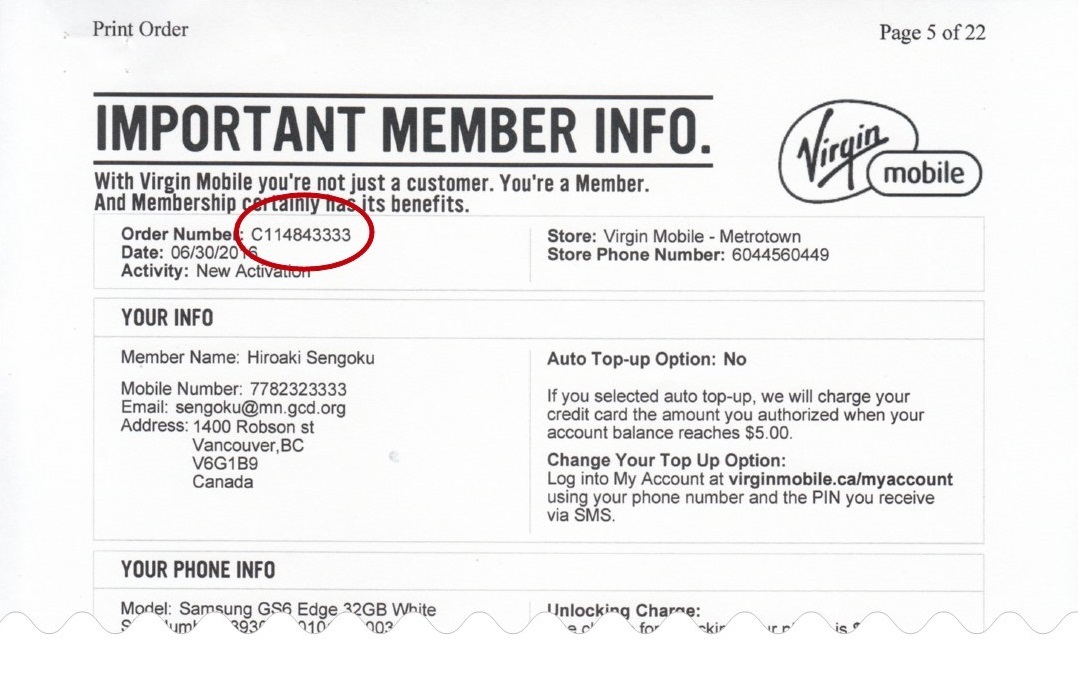 Virgin Important Member Info.