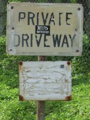 The Sign of Private Drive Way to The Pillbox Hiking Trail